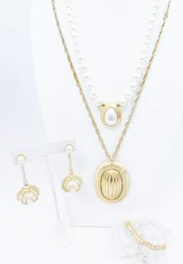 Vintage Coro & Napier Faux Pearl & Gold Tone Necklaces Faux Pearl Dangle Earrings & Icy Rhinestone Bracelet 112.7g