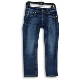 Miss Me Womens Blue Denim Medium Wash 5-Pocket Design Straight Jeans Size 26