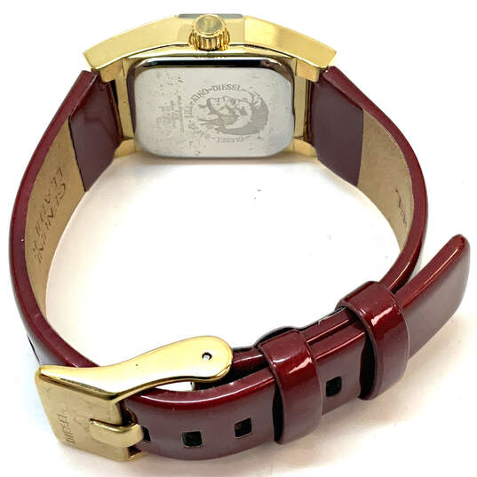 Designer Diesel Gold-Tone Red Leather Stainless Steel Analog Wristwatch image number 3