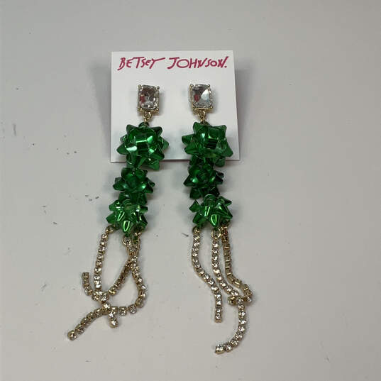 Designer Betsey Johnson Gold-Tone Rhinestones Ice Queen Bow Drop Earrings image number 2