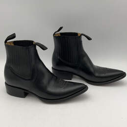 Mens Black Leather Pointed Toe Pull On Ankle Chelsea Boots Size 8.5