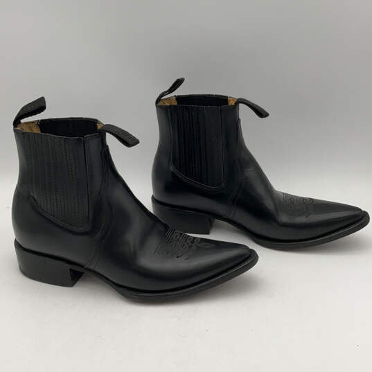 Mens Black Leather Pointed Toe Pull On Ankle Chelsea Boots Size 8.5 image number 1