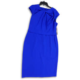 NWT Womens Blue Short Cap Sleeve Back Zip Knee Length Sheath Dress Size 16