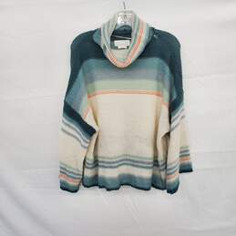 Anthropologie Teal & Ivory Wool Blend Cowl Neck Sweater WM Size L