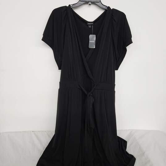 Black Deep V Neck Dress With Sash image number 1