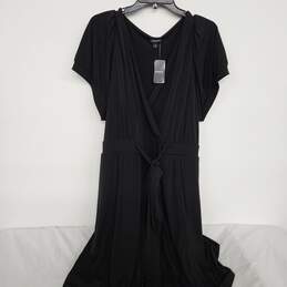 Black Deep V Neck Dress With Sash