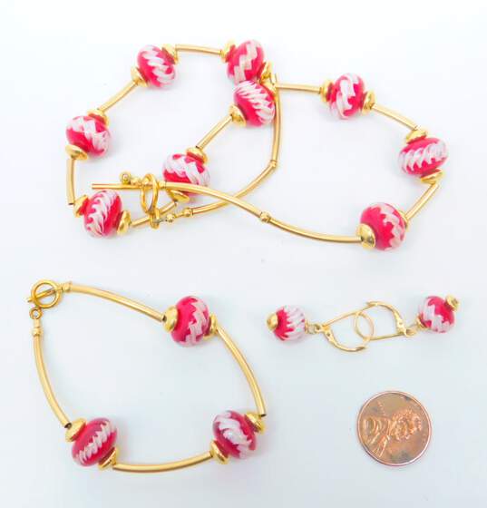 Artisan Gold Filled & Glass Bead Drop Earrings Necklace & Bracelet 39.3g image number 6