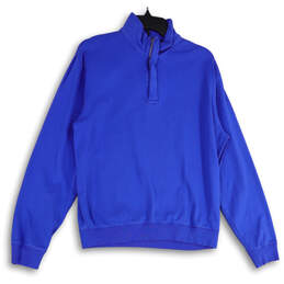 Womens Blue Long Sleeve 1/4 Zip Pockets Pullover Sweatshirt Size Medium