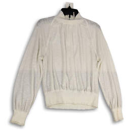 Womens White Smocked Mock Neck Long Sleeve Pullover Blouse Top Size Small alternative image