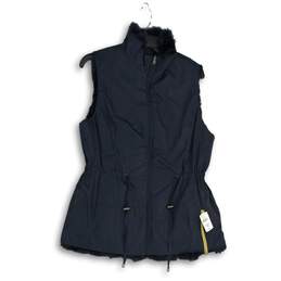 NWT Metric Knits Womens Fur Trim Navy Blue Reversible Full Zip Vest Size M