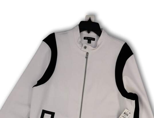 NWT Womens White Black Long Sleeve Pockets Full-Zip Biker Jacket Size Large image number 3