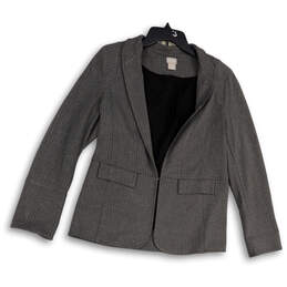 Womens Gray Long Sleeve Shawl Lapel Flap Pocket Single Breasted Blazer Sz 0