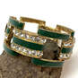 Designer J. Crew Gold-Tone Green Enamel Rhinestone Wide Bangle Bracelet image number 1