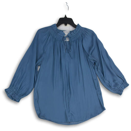 Womens Blue Pleated Balloon Long Sleeve Tie Neck Blouse Top Size Medium image number 3