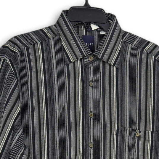 Mens Gray Black Striped Collared Long Sleeve Button-Up Shirt Size M 39/40 image number 3