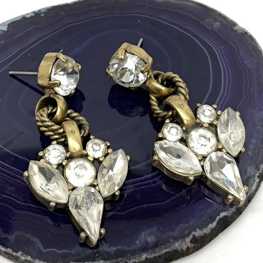 Designer J. Crew Gold-Tone Clear Crystal Leaf Cut Stone Drop Earrings image number 2