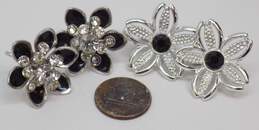 Vintage Coro & Sarah Coventry Silvertone Clear & Black Rhinestones & Enamel Flower Screw Back & Clip On Earrings Variety 19.8g alternative image