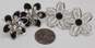 Vintage Coro & Sarah Coventry Silvertone Clear & Black Rhinestones & Enamel Flower Screw Back & Clip On Earrings Variety 19.8g image number 2