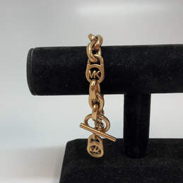 Designer Michael Kors Gold-Tone MK Logo Toggle Classic Link Chain Bracelet