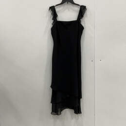 Womens Black Ruffled Strap Square Neck Layered Hem Sheath Dress Size 12