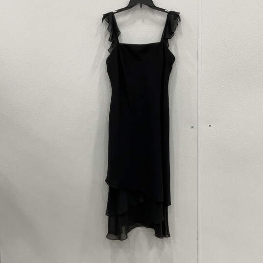 Womens Black Ruffled Strap Square Neck Layered Hem Sheath Dress Size 12 image number 1