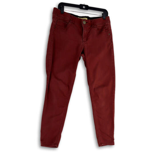 Womens Red Regular Fit Dark Wash Pockets Stretch Skinny Leg Jeans Size 8 image number 1
