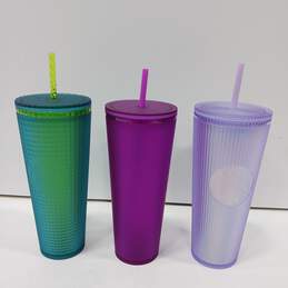 3 Starbucks to go Containers w/ Lids and straws