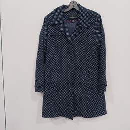 London Fog Women's Blue Soft Cotton Polka Dot Button Up Coat Size MM