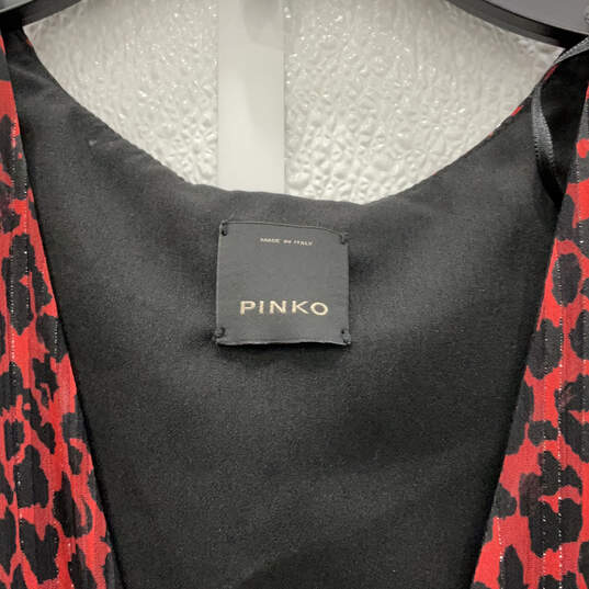 Womens Red Black Leopard Print Long Sleeve V-Neck Fit & Flare Dress Size 8 image number 3