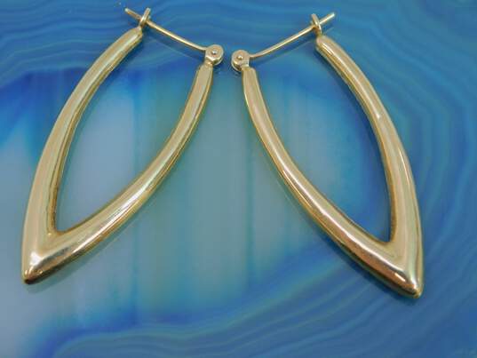 14K Yellow Gold Puffed Pointed Oblong Hoop Earrings 2.8g image number 4