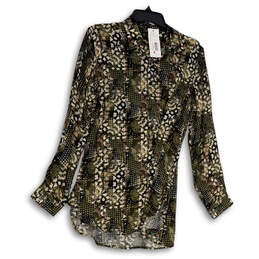 NWT Womens Multicolor Printed Long Sleeve Button Front Blouse Top Size L