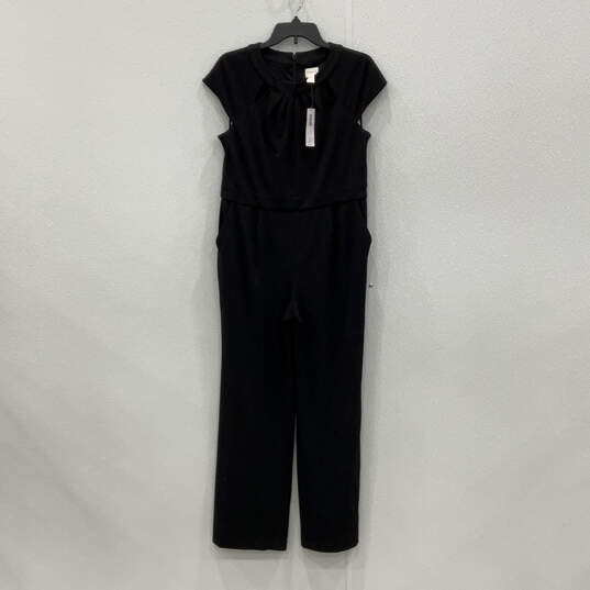 NWT Womens Black Pleated Front Back Zip Cut Out One-Piece Jumpsuit Size 1 P image number 1