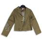 NWT Ceres Womens Khaki Brown Embroidered Long Sleeve Notch Collar Jacket Size 49 image number 1