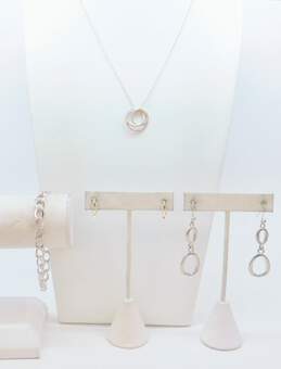 925 Sterling Silver Drop Earrings Pendant Necklace & Bracelet 20.2g