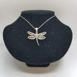 Sterling Silver Open Work Dragonfly 16.5" Pendant Necklace 13.8g