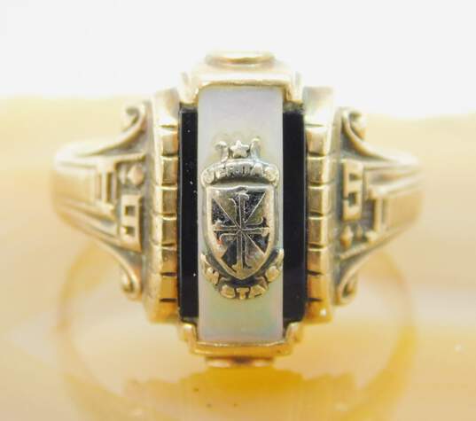 10K Yellow Gold Mother Of Pearl Veritas High School 1991 Class Ring 5.6g image number 1