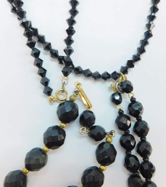 Vintage Goldtone Faceted Black Crystals Beaded Layering Necklaces Variety 113.6g image number 2