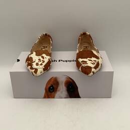 NIB Womens Brown White Cow Print Leather Pointed Toe Slip-On Loafer Flats Sz 6.5