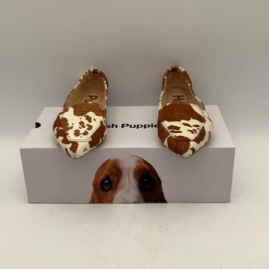 NIB Womens Brown White Cow Print Leather Pointed Toe Slip-On Loafer Flats Sz 6.5 image number 1