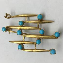 18K Gold W/Turquoise Like Stone Accents Brooch 5.9g DAMAGED