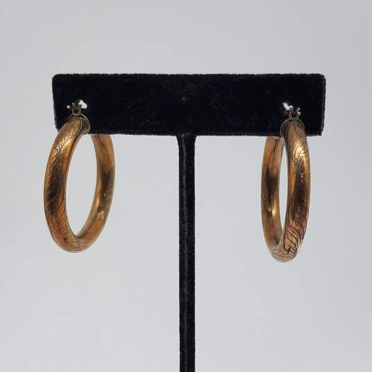 Gold Over Sterling Silver Etched Hoop Earrings 12.2g image number 3