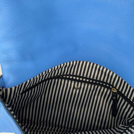 Womens Black Blue Leather Adjustable Strap Zipper Fold Over Crossbody Bag image number 3