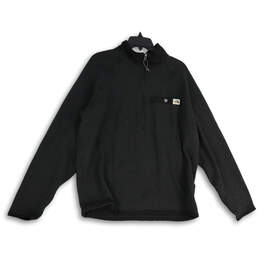 Mens Black 1/4 Zip Mock Neck Long Sleeve Full-Zip Fleece Jacket Size L