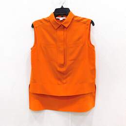 Diane Von Furstenberg Orange Silk Sleeveless High Low Top alternative image