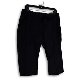Womens Black Flat Front Drawstring Pockets Straight Leg Capri Pants Size 12
