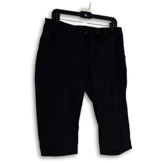Buy the Womens Black Flat Front Drawstring Pockets Straight Leg Capri Pants  Size 12
