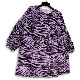 Womens Purple Printed Long Sleeve Round Neck Back Keyhole Mini Dress Size L