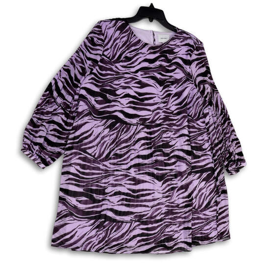 Womens Purple Printed Long Sleeve Round Neck Back Keyhole Mini Dress Size L image number 1