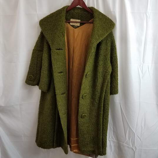 Vintage Don Loper Beverly Hills Green Wool Satin Lined Short Sleeved Pea Coat image number 1