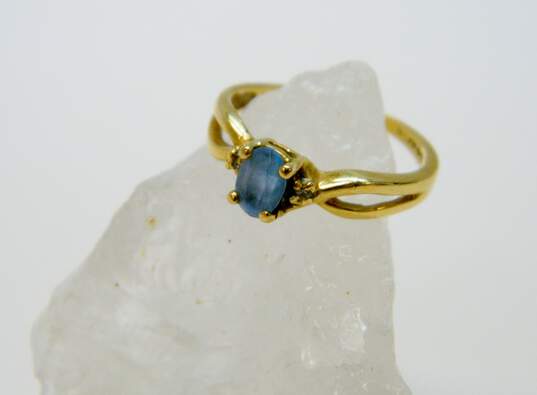 14K Yellow Gold Oval Blue Topaz Diamond Accent Side Stones Ring 2.2g image number 1
